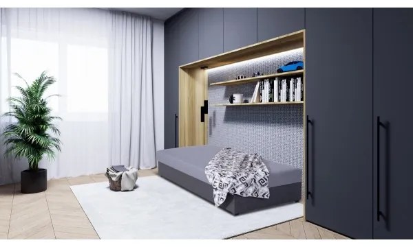 Kárpitozott heverő JACOB XL, tárolóval, teherbírás 130 kg, 90x200 cm, szürke