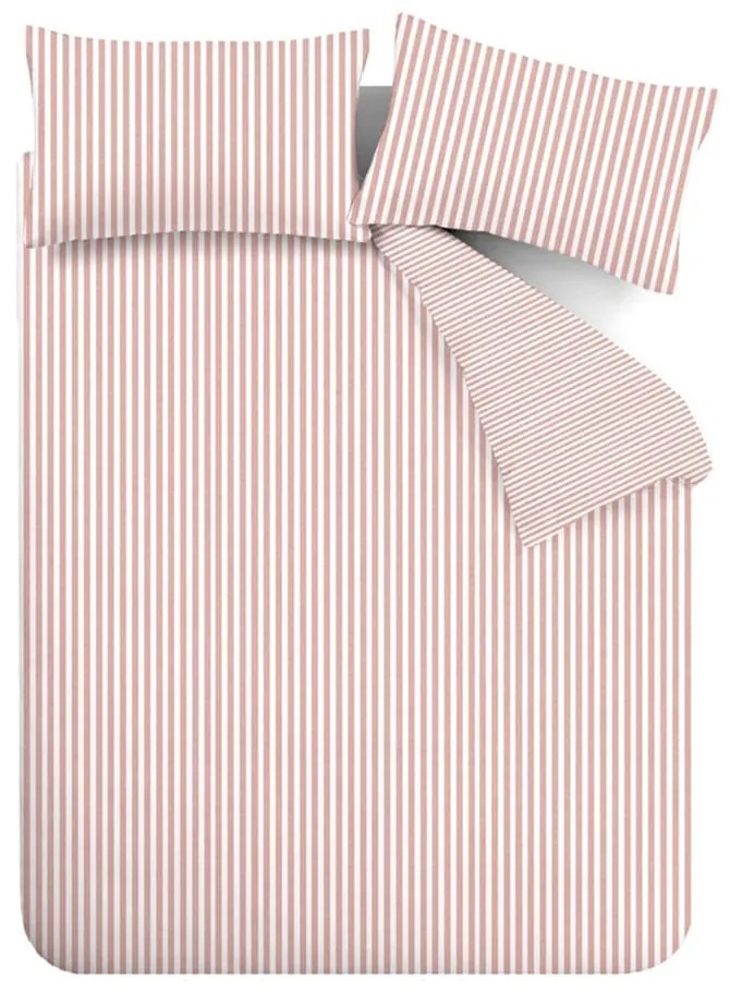 Rózsaszín egyszemélyes flanel ágyneműhuzat 135x200 cm Stripe – Catherine Lansfield