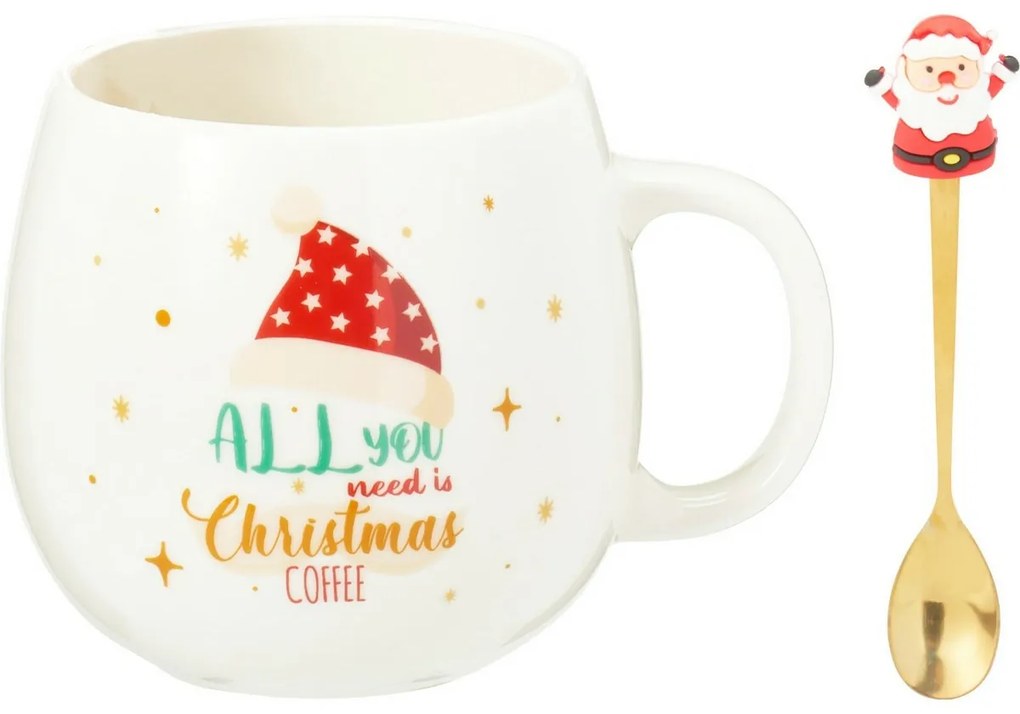 Santa karácsonyi porcelán bögre kanállal 550 ml
