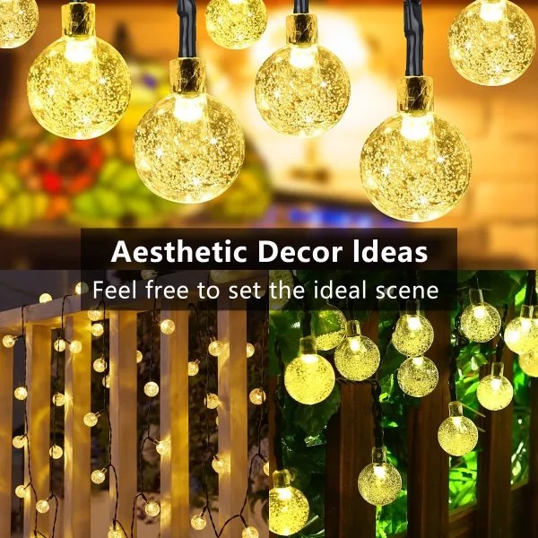 Brilagi- LED napelemes díszfüzér BUBBLE, 200 db LED, 8 funkciós, 20 m, IP65, meleg fehér