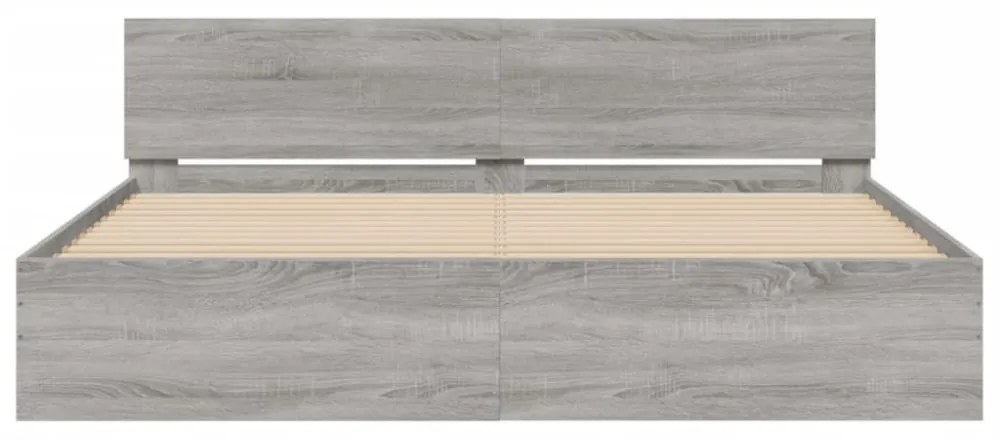 szürke sonoma tölgy színű ágykeret fejtámlával 200 x 200 cm