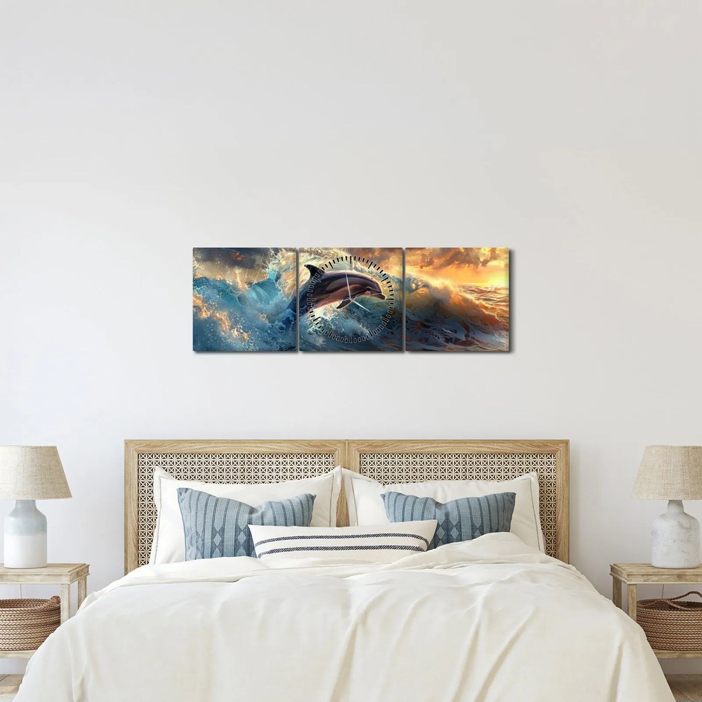 Kép - Delfin, illusztrációk (órával) (90x30 cm)