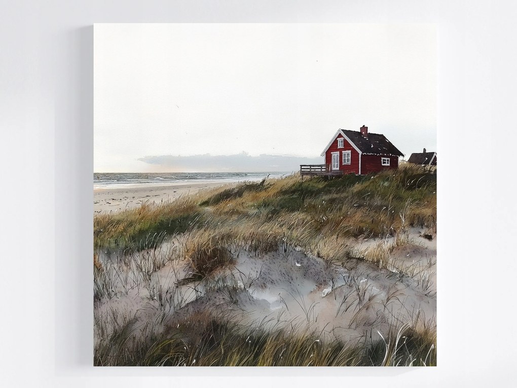 Canvas Vászonkép Piros Házikó Skandináv Tengerpart Dánia Fanø 80x80