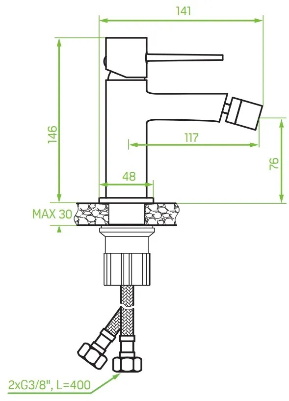 Laveo Pola, bidé csaptelep h-146, króm, LAV-BAP_032D