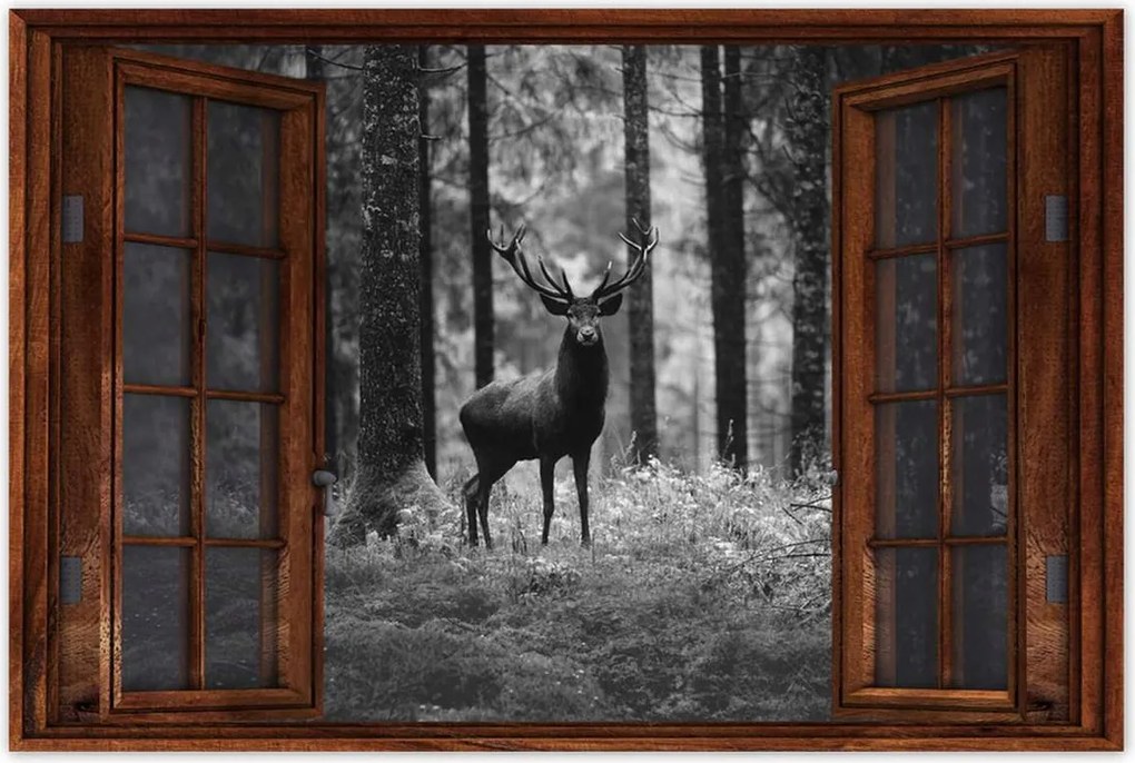 Poszterek 120x80 Szarvas az erdőben B&amp;w