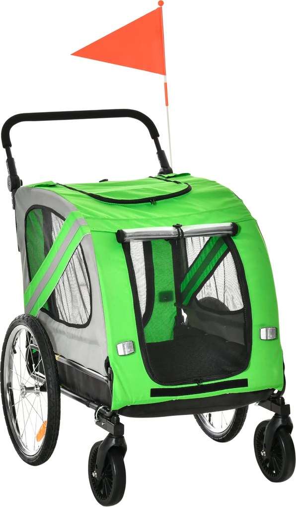 PawHut 2 az 1-ben Kerekes Felszerelés Kutyáknak – Átalakítható Szállító, Felgörgethető Ajtókkal, Biztonsági Övvel, Zászlóval és 6 Visszaverővel, 30 kg