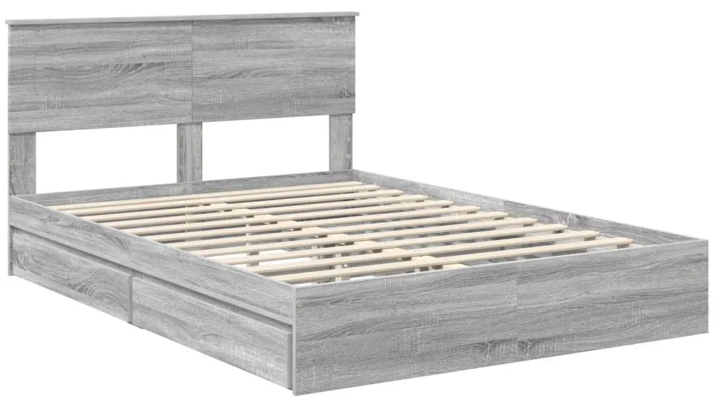 vidaXL Tárolós Ágy fejtámlával Szürke Sonoma 150 x 200 cm Faanyag