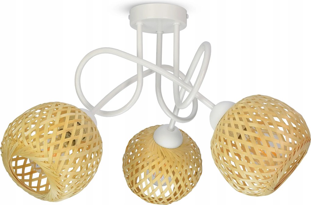 Mennyezeti Lámpa Függő Bambusz Fonott Boho Természetes 583-PE3 Led Fehér