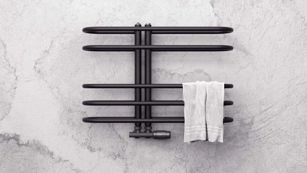 Regnis LEVEL, fűtőelem 600x530mm központi csatlakozással 50mm, 215W, fekete matt, LEVEL530/600/D50/BLACK