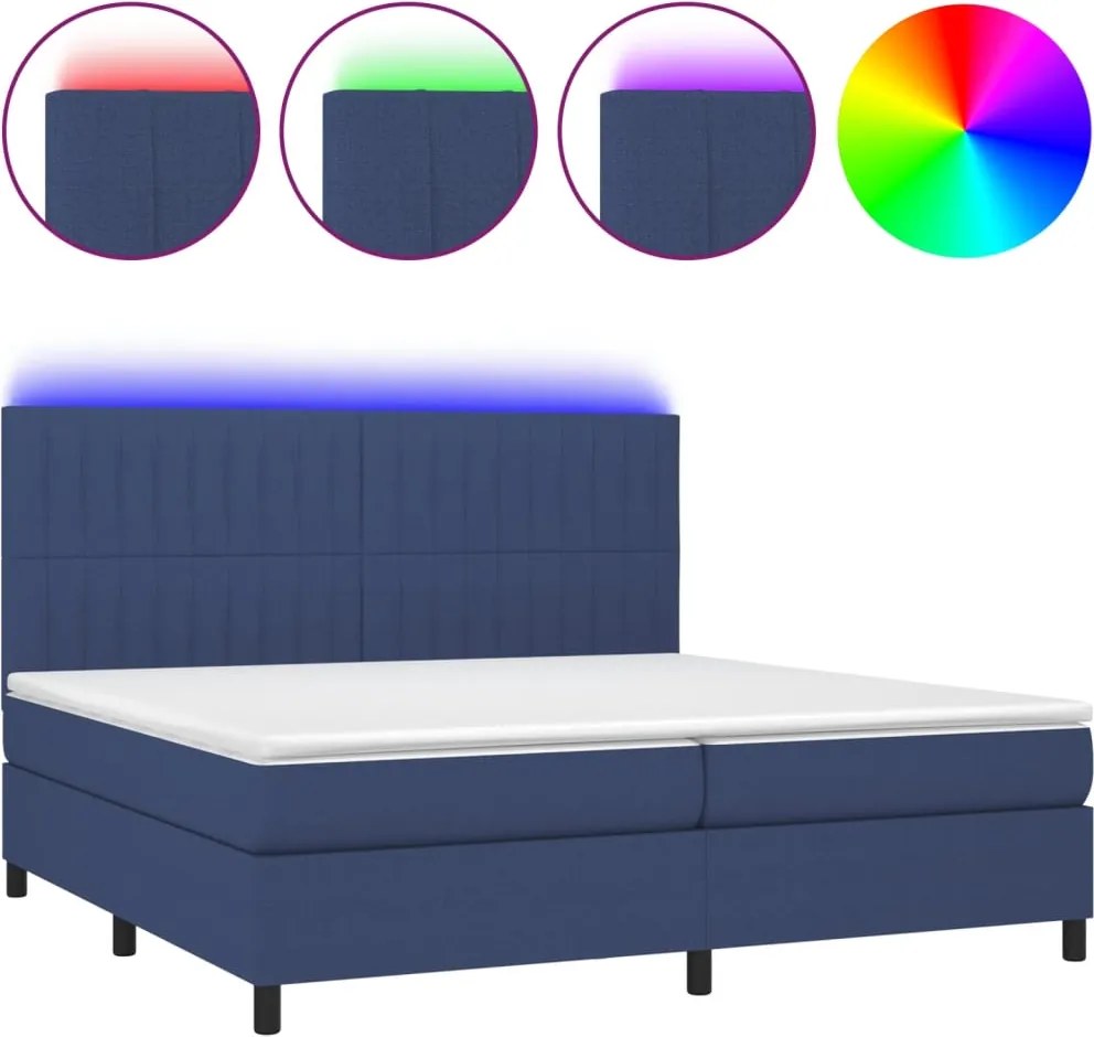 vidaXL kék szövet rugós és LED-es ágy matraccal 200 x 200 cm