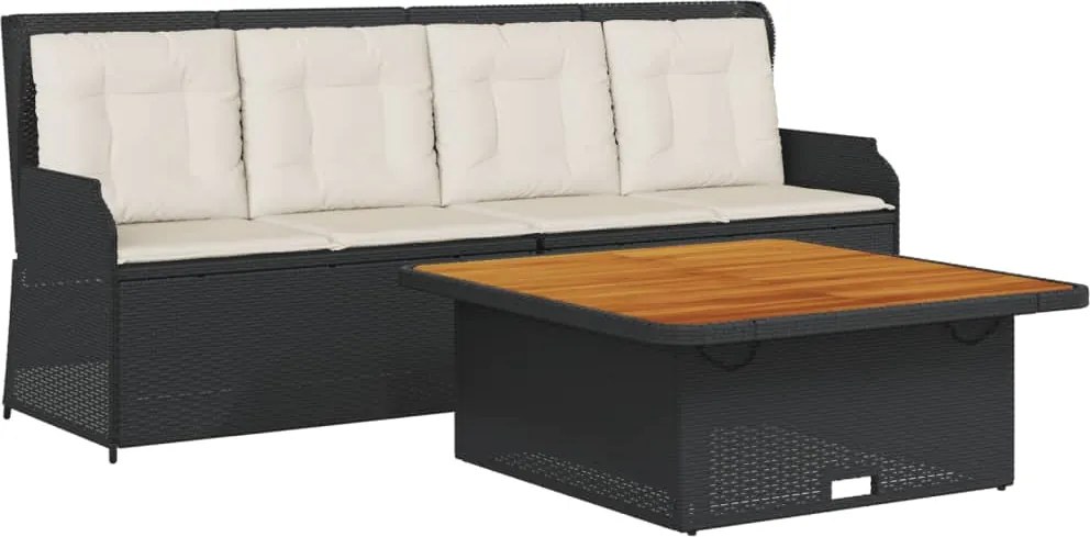 vidaXL 3 részes fekete polyrattan kerti ülőgarnitúra párnával