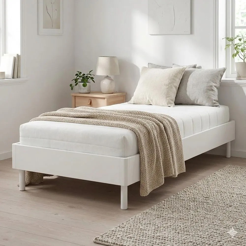 Fehér bükkfa egyszemélyes ágy ágytámla nélkül, ágyráccsal 90x200 cm Forrest – Vipack