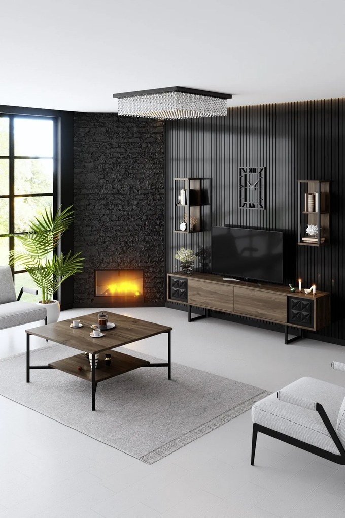 TV szekrény Black Line - Walnut, Black