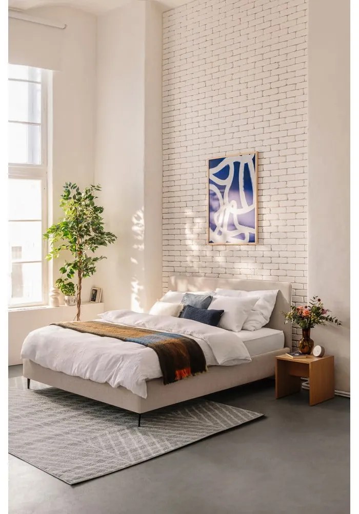 Bézs színű kárpitozott franciaágy matraccal és ráccsal 180x200 cm Noira Slim - Bonami Selection
