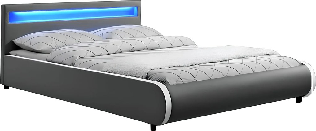 Franciaágy RGB LED világítással, szürke, 160x200, DULCEA