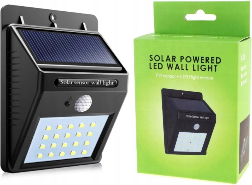 Napelemes fali lámpa 40 Led Smd 6500K Alkonyat mozgásérzékelő IP44