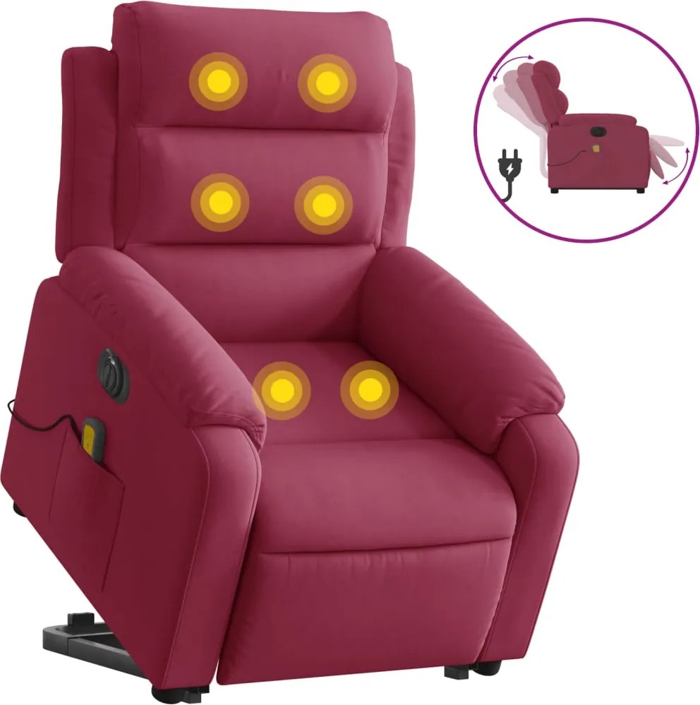 vidaXL elektromos felállást segítő bordó bársony masszázsfotel