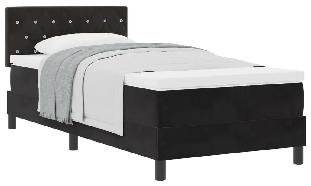 Boxspring Ágy Matrac Háló fekete 100x200 cm Bársony
