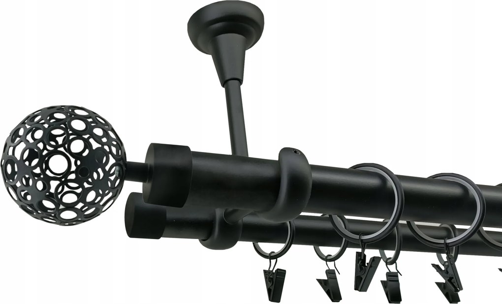 Mennyezeti Fém Függönykarnis 25+19 mm dupla Fekete Matt 300 cm MIX Végek