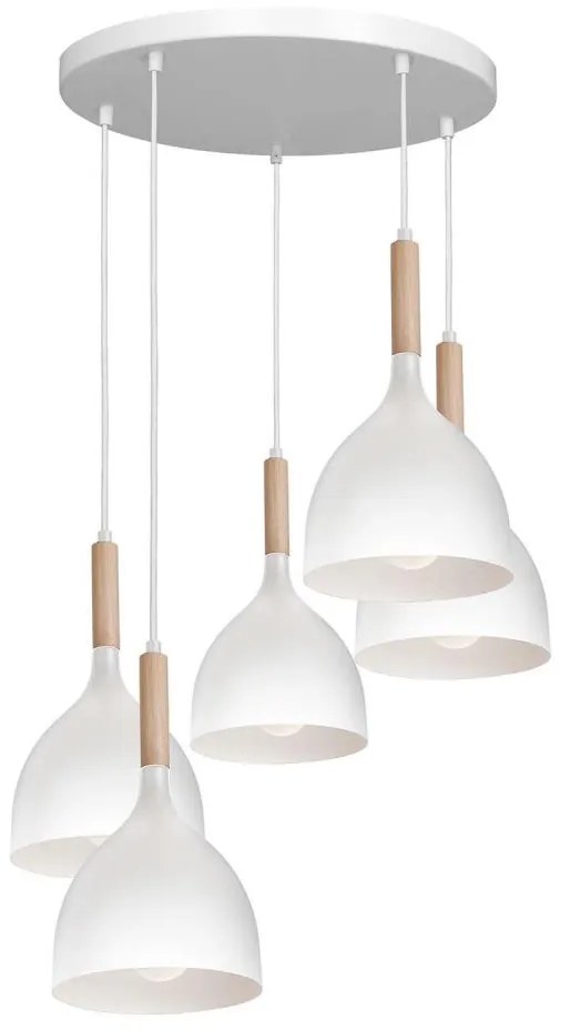 Csillár zsinóron NOAK WOOD 5xE27/15W/230V fehér/bükkfa