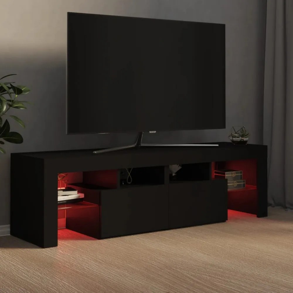fekete TV-szekrény LED-világítással 140 x 36,5 x 40 cm