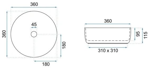 REA-U6630 - Ráépíthető mosdó SAMI Ø 36 cm, kerámia/fehér/szálcsiszolt arany
