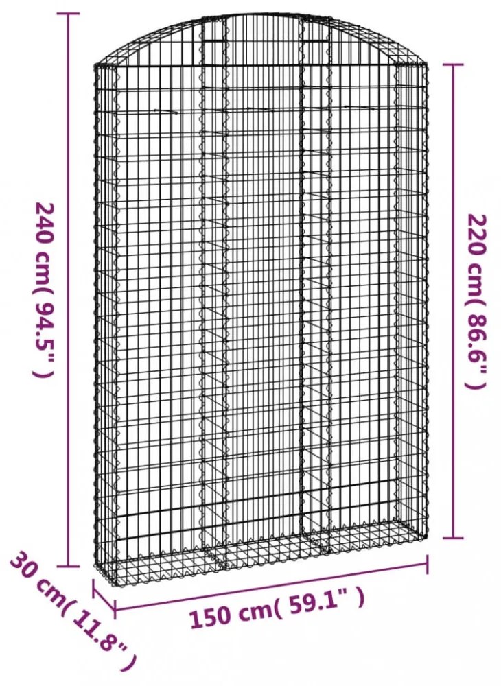 íves horganyzott vas gabion kosár 150x30x220/240 cm