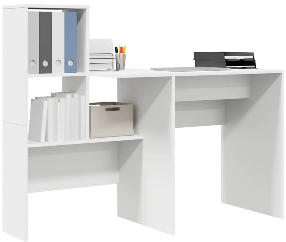 Asztal fiókkal polcokkal Fehér 131.5 x 50 x 106.5 cm Faanyag