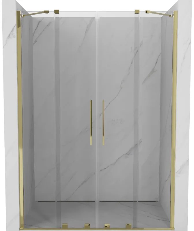 Mexen Velar Duo, nyitható tolóajtó 150x200 cm, 8mm átlátszó üveg, arany fényes, 871-150-000-02-50