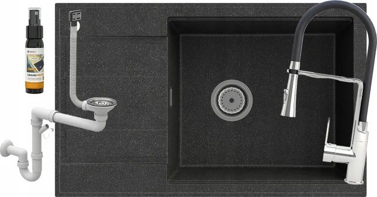 Gránit Mosogató Csepegtetővel Louis Egymedencés Szifon Csaptelep Nexo Króm