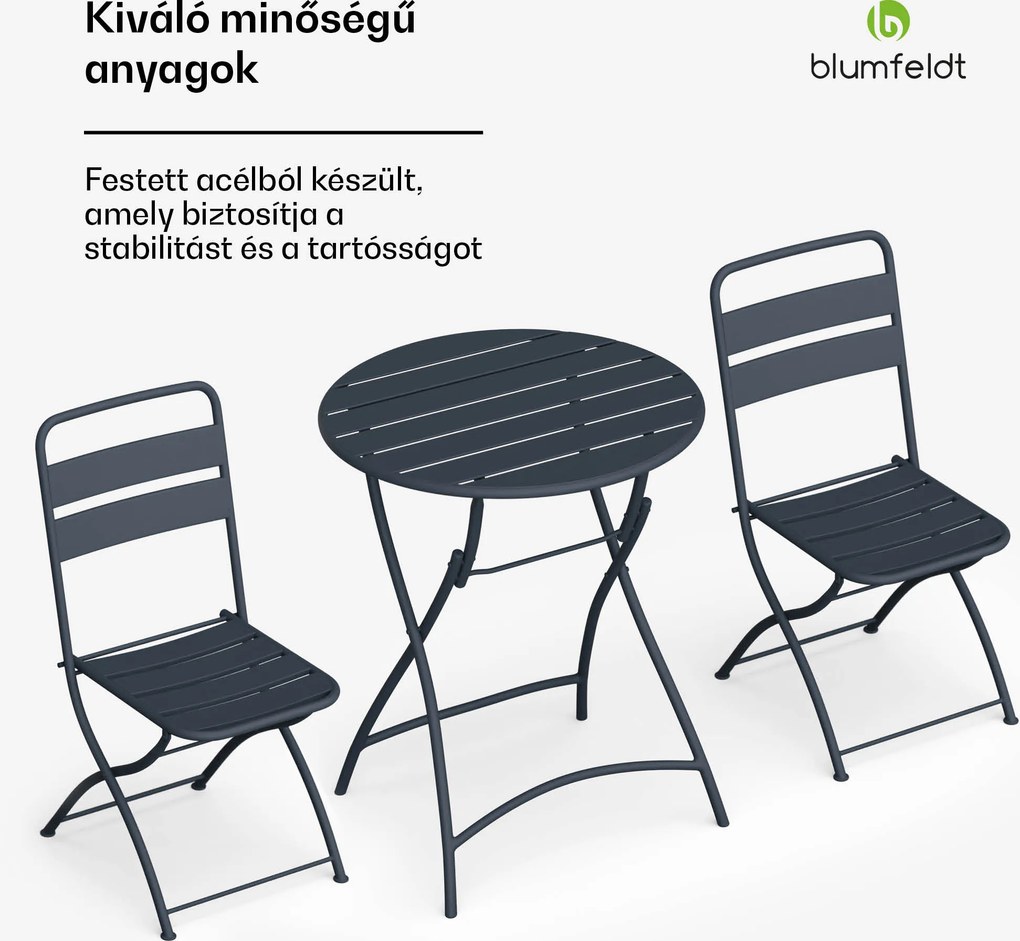 Blumfeldt RetroChic kerti szett | 1 asztal + 2 szék | 60 cm | összecsukható | bevont | időjárásálló