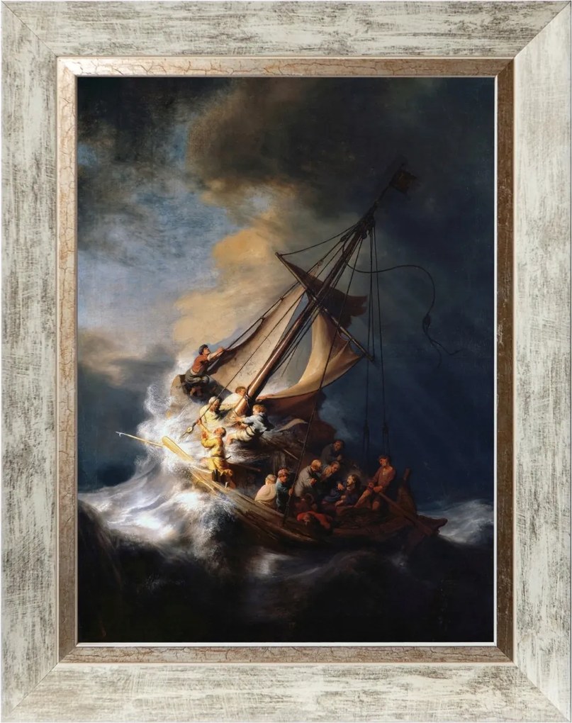 Vihar A Tavon Szakrális Vászonkép Fehér Díszített Keretben 30X40