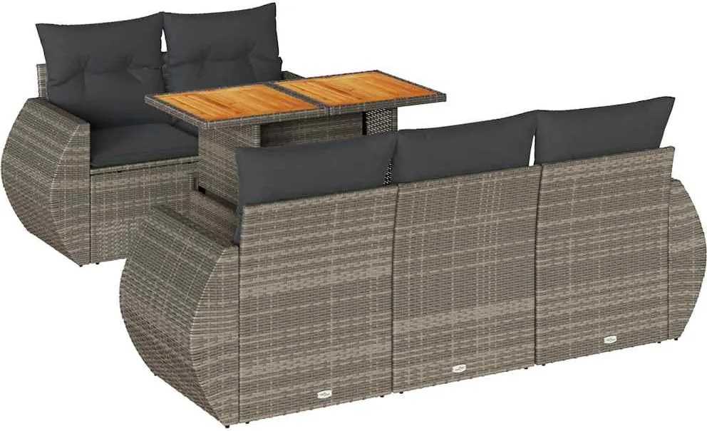 vidaXL 6 részes szürke polyrattan kerti ülőgarnitúra párnákkal