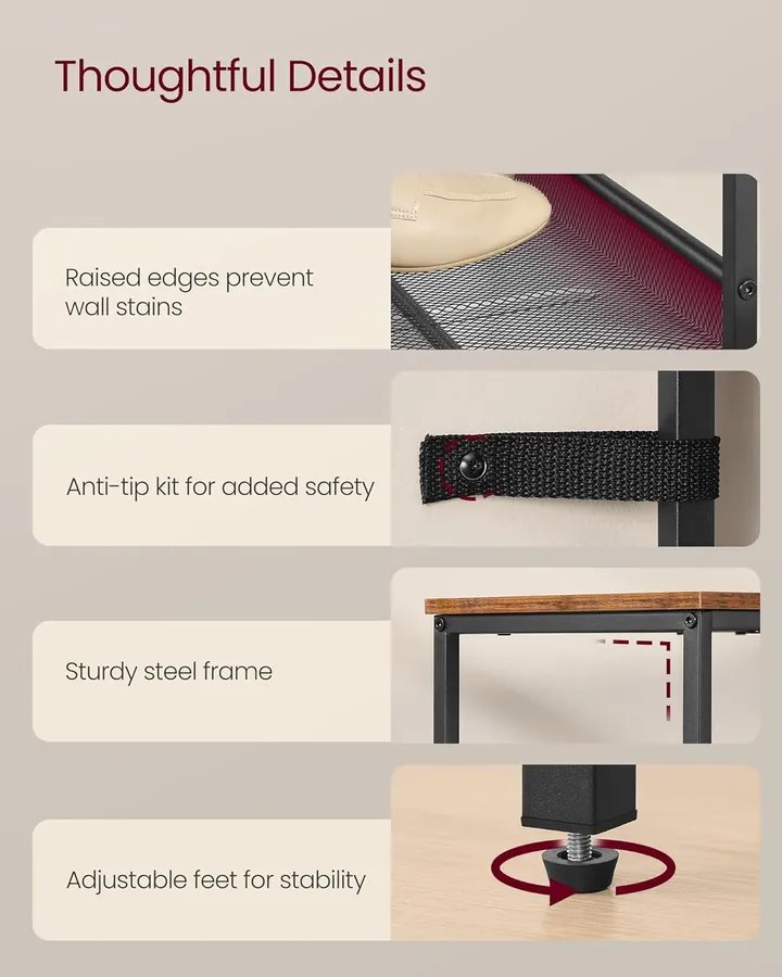 VASAGLE cipőtartó állvány, 6 szintes, 28x75x114 cm, barna-fekete