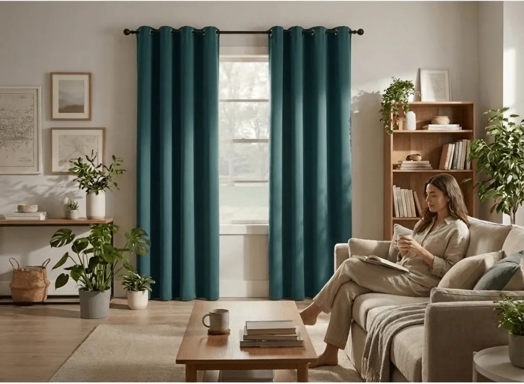 Kék-zöld OXFORD függöny 140x250 cm Felfüggesztés: Hullámos sínszalag