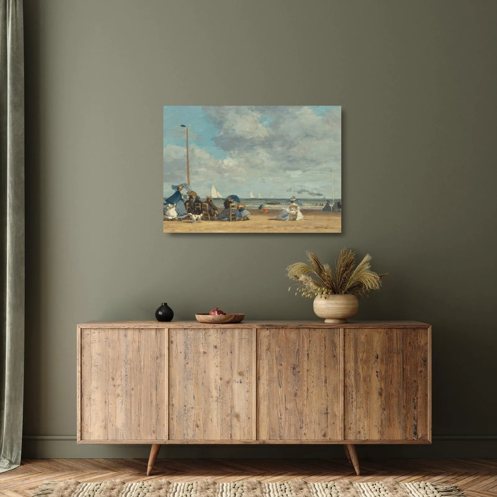 Üveg kép - Eugène Boudin, Beach at Trouville, reprodukciók (70x50 cm)