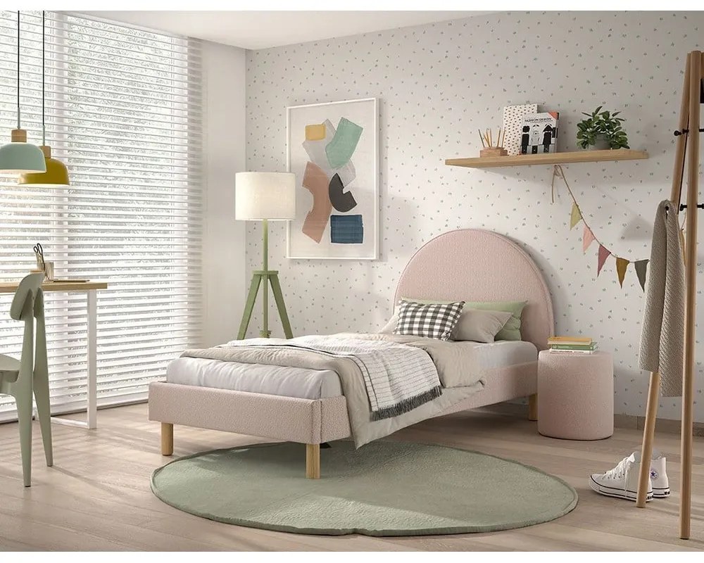 Rózsaszín kárpitozott egyszemélyes ágy ágyráccsal 90x200 cm MOON – Vipack