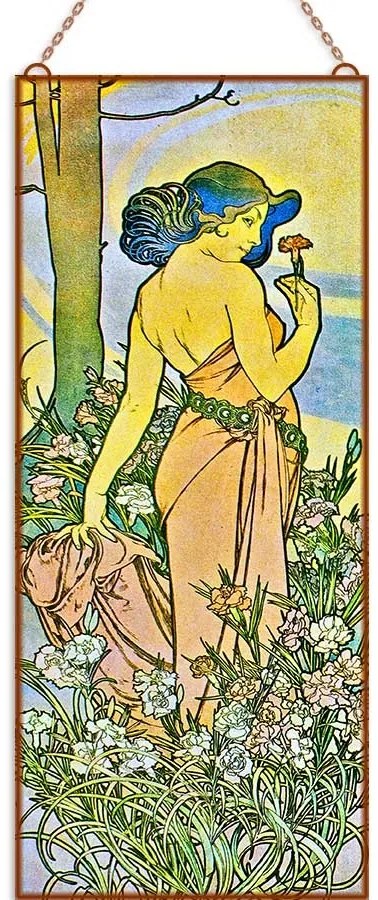 Alphonse Mucha - Szegfű üvegkép, falikép