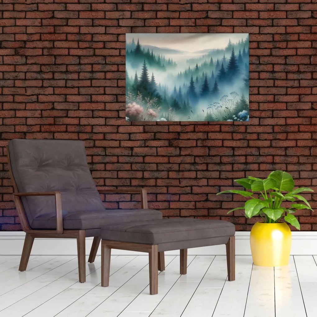 Kép - Erdős táj köddel (70x50 cm)