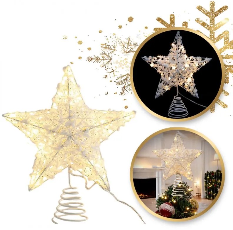 LED világító csillag karácsonyfára WHITE STAR 25 cm, fehér
