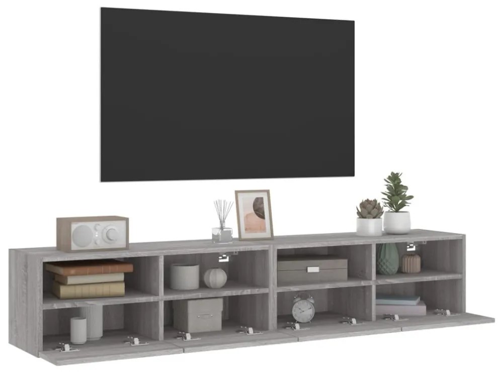 2 db szürke sonoma szerelt fa fali TV-szekrény 80 x 30 x 30 cm