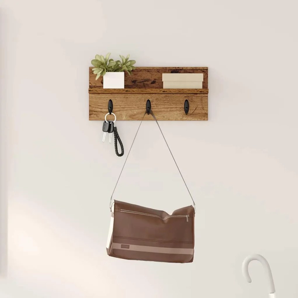 Fali Kabáthorog polcokkal Régi fa 40 x 10.5 x 18 cm Faanyag