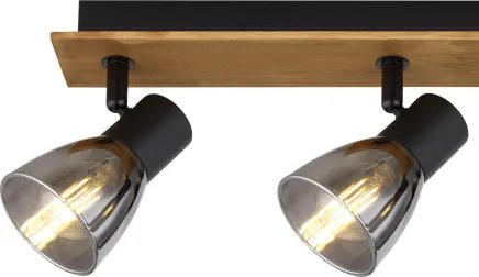 Globo 54307-3W Spotlámpa sötétbarna fa, matt fekete fém, füstölt üveg, HxSzxM.: 400x70x155mm, fényforrás nélkül szállítva 3x E14 40W 230V