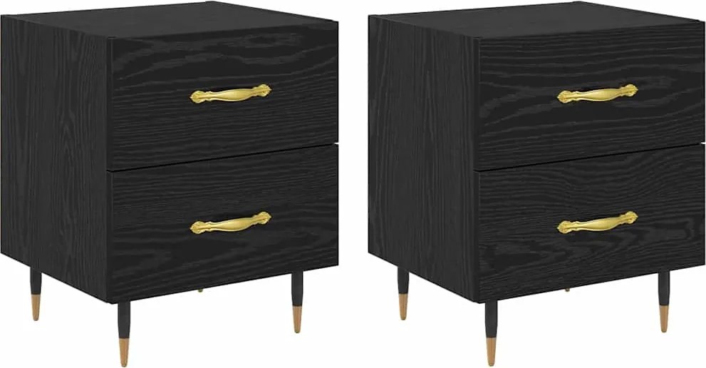 vidaXL Éjjeliszekrény 2 pcs Fekete tölgy 40 x 35 x 47,5 cm Faanyag