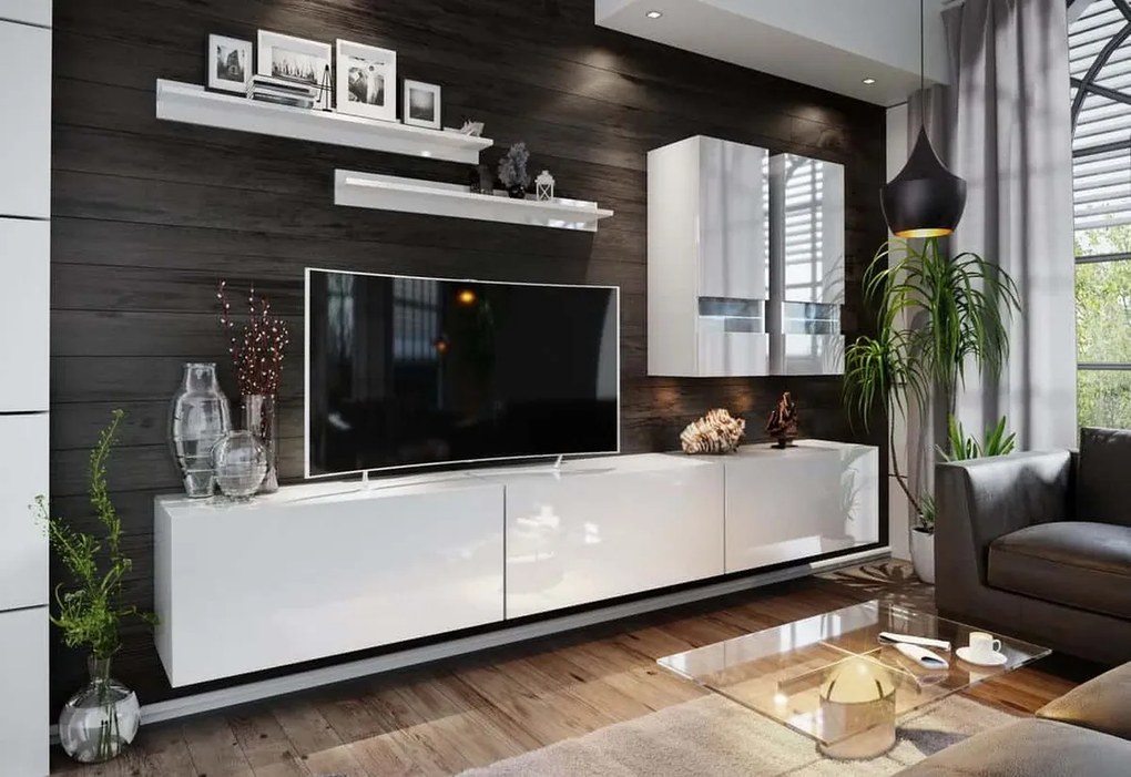 BOX 1 nappali fal összeállítás + LED,fekete/magasfényű fekete
