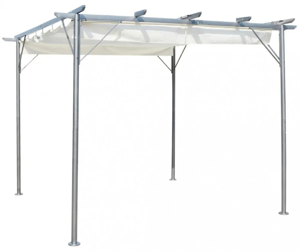 fehér-krémszínű acélpergola behúzható tetővel 3 x 3 m