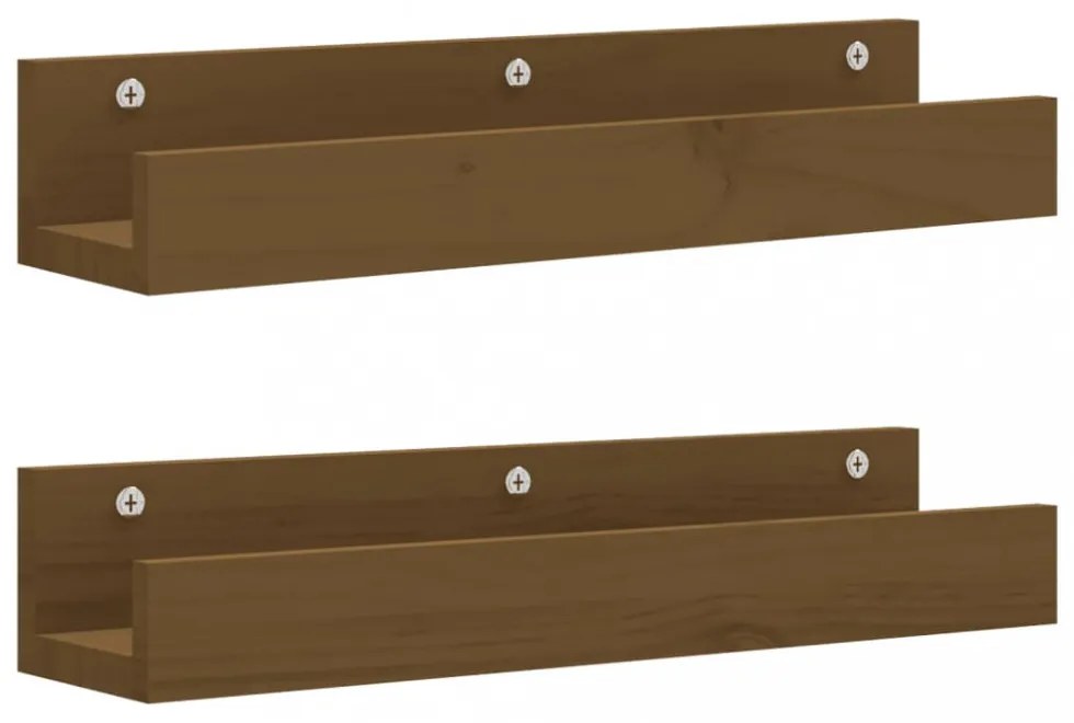 2 db mézbarna tömör fenyőfa fali polc 50 x 12 x 9 cm