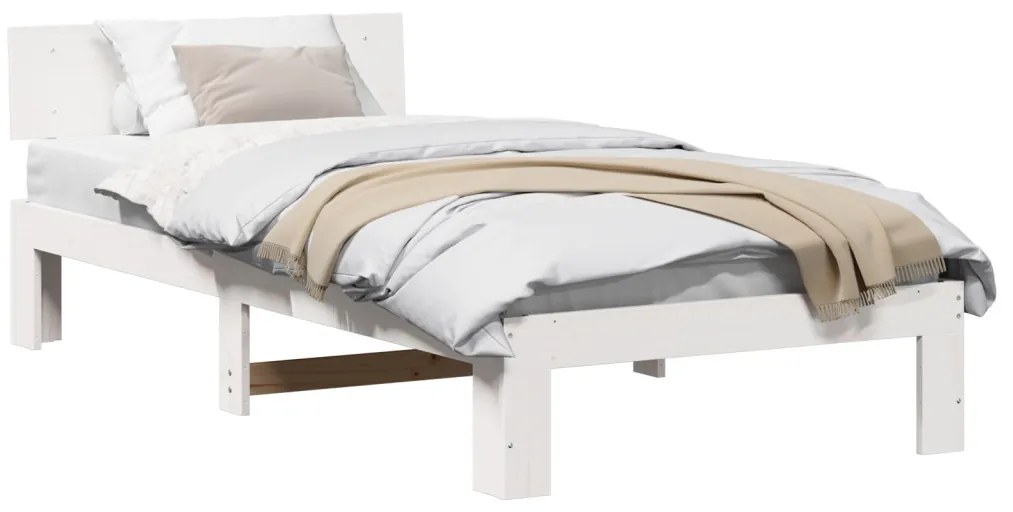 ágykeret fejtámlával Fehér 90x190 cm Tömör fenyőfa