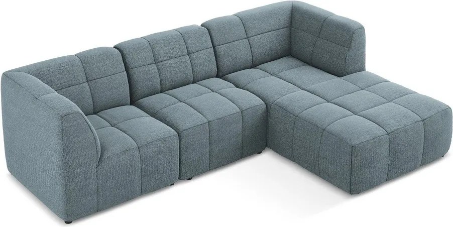 Kék buklé sarokkanapé (jobb oldali-heverő résszel) Aloha – Makamii