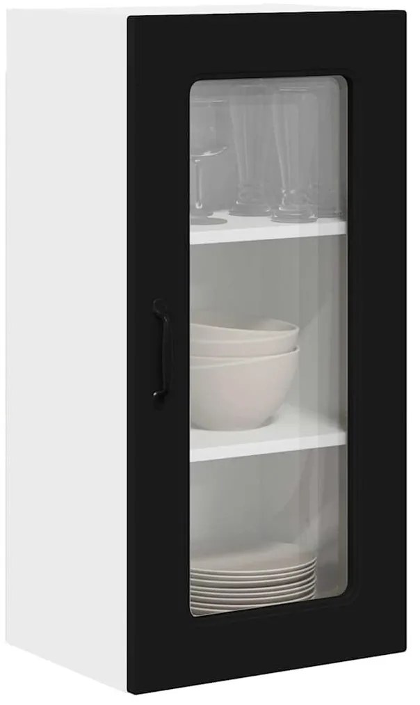 Fali konyhaszekrény polcokkal Fekete 40 x 31 x 80 cm Faanyag